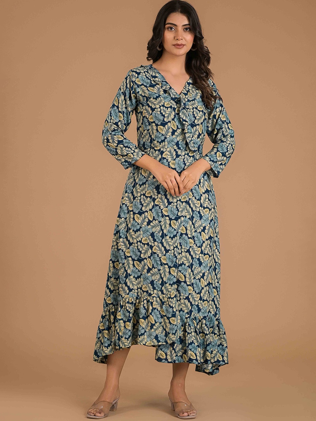 

Peachmode Women Floral Printed Maxi Dress, Blue