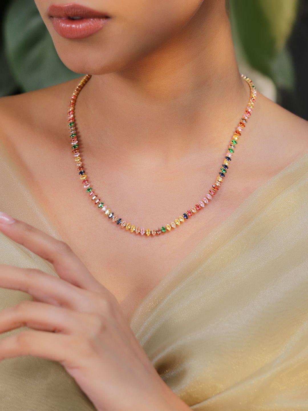 

Rubans 18KT Gold-Plated Crystal Stone Studded Necklace