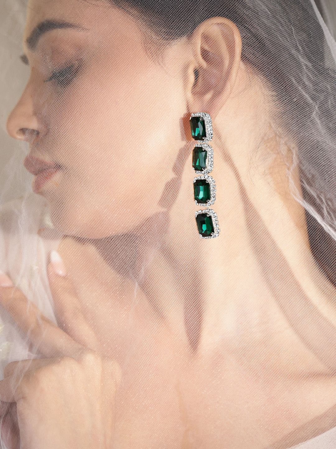 

Rubans 18K Gold-Plated Layered Emerald Crystal Dangle Drop Earrings