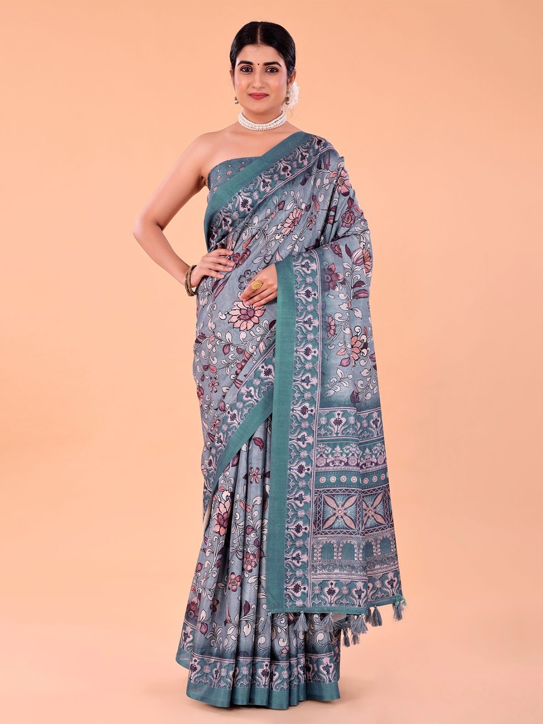 

NAAREE COLLECTION Floral Printed Ready to Wear Saree, Blue