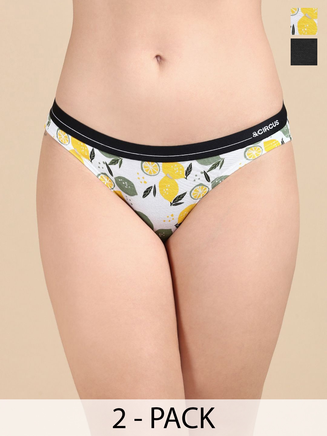 

&CIRCUS Women Pack Of 2 Printed Low-Rise Breathable Bikini Briefs, White