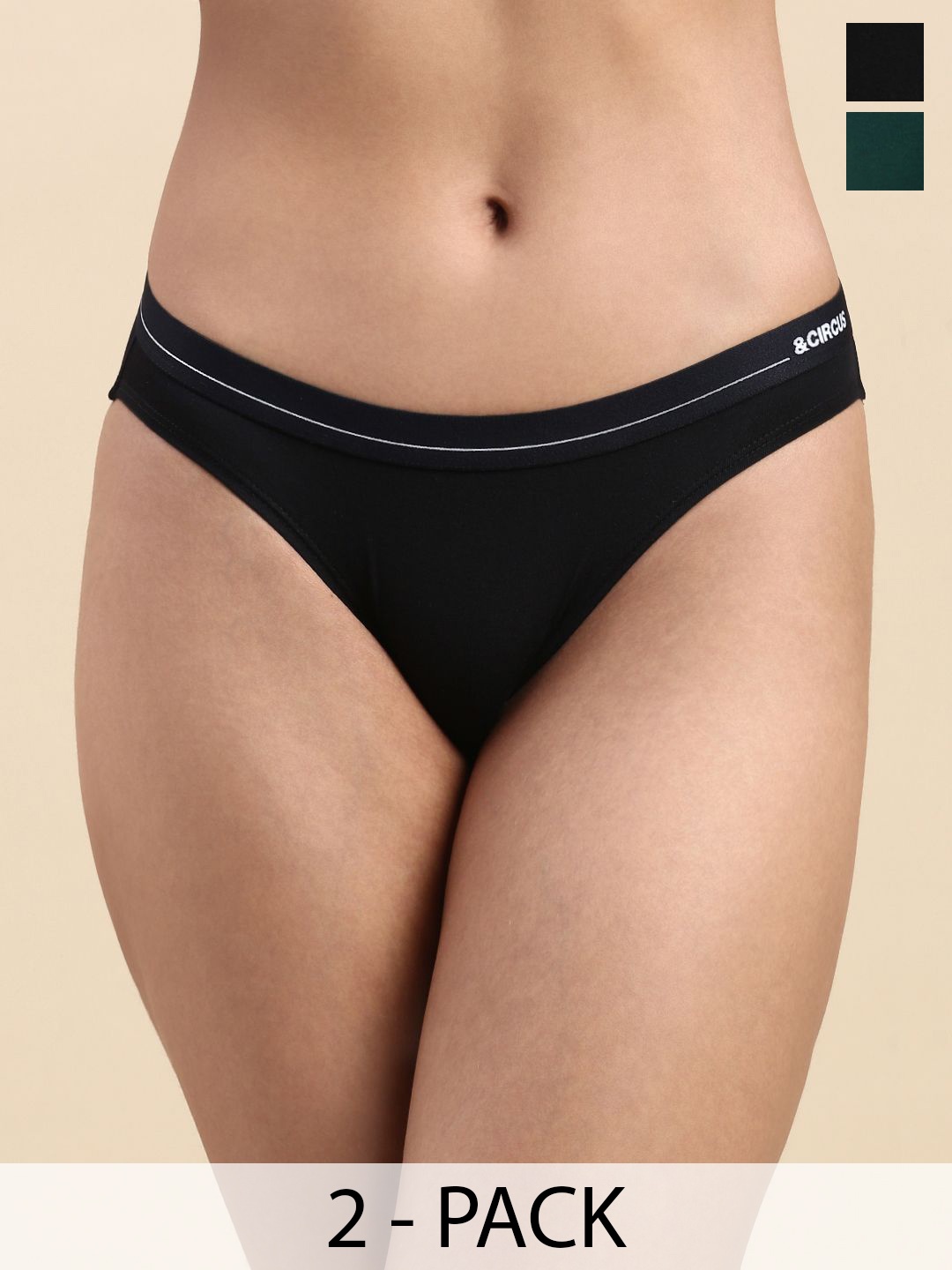 

&CIRCUS Women Pack Of 2 Hypoallergenic Breathable Low Rise Bikini Briefs, Green