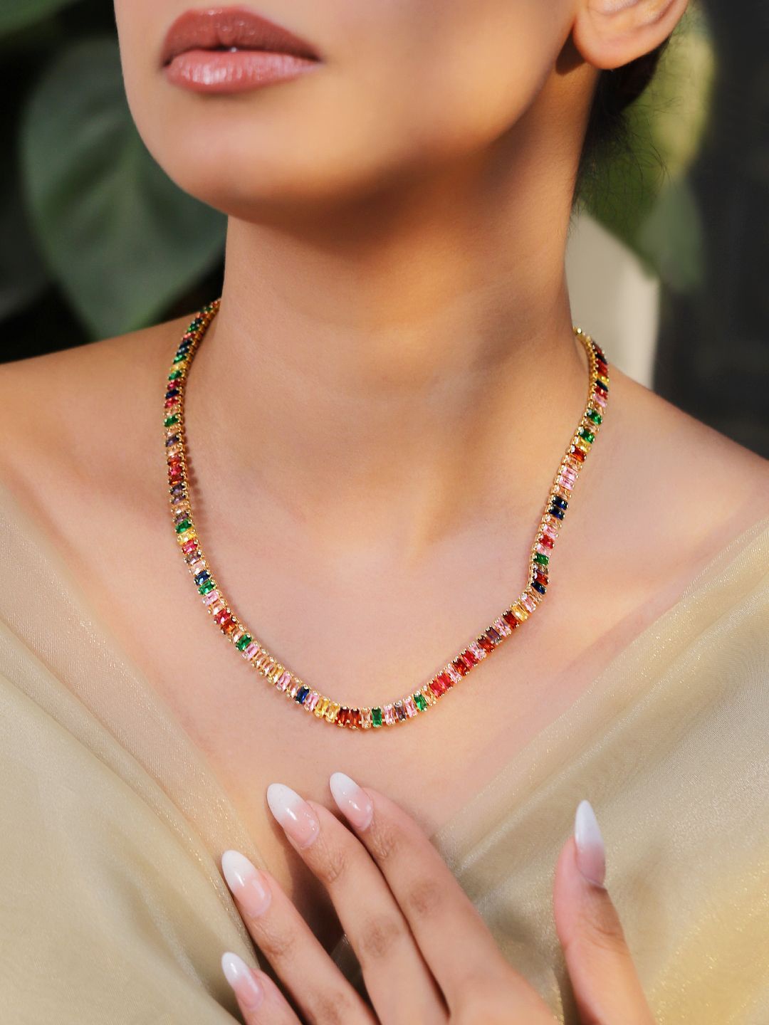 

Rubans 18K Gold-Plated Multicolor Crystal Zirconia Statement Necklace