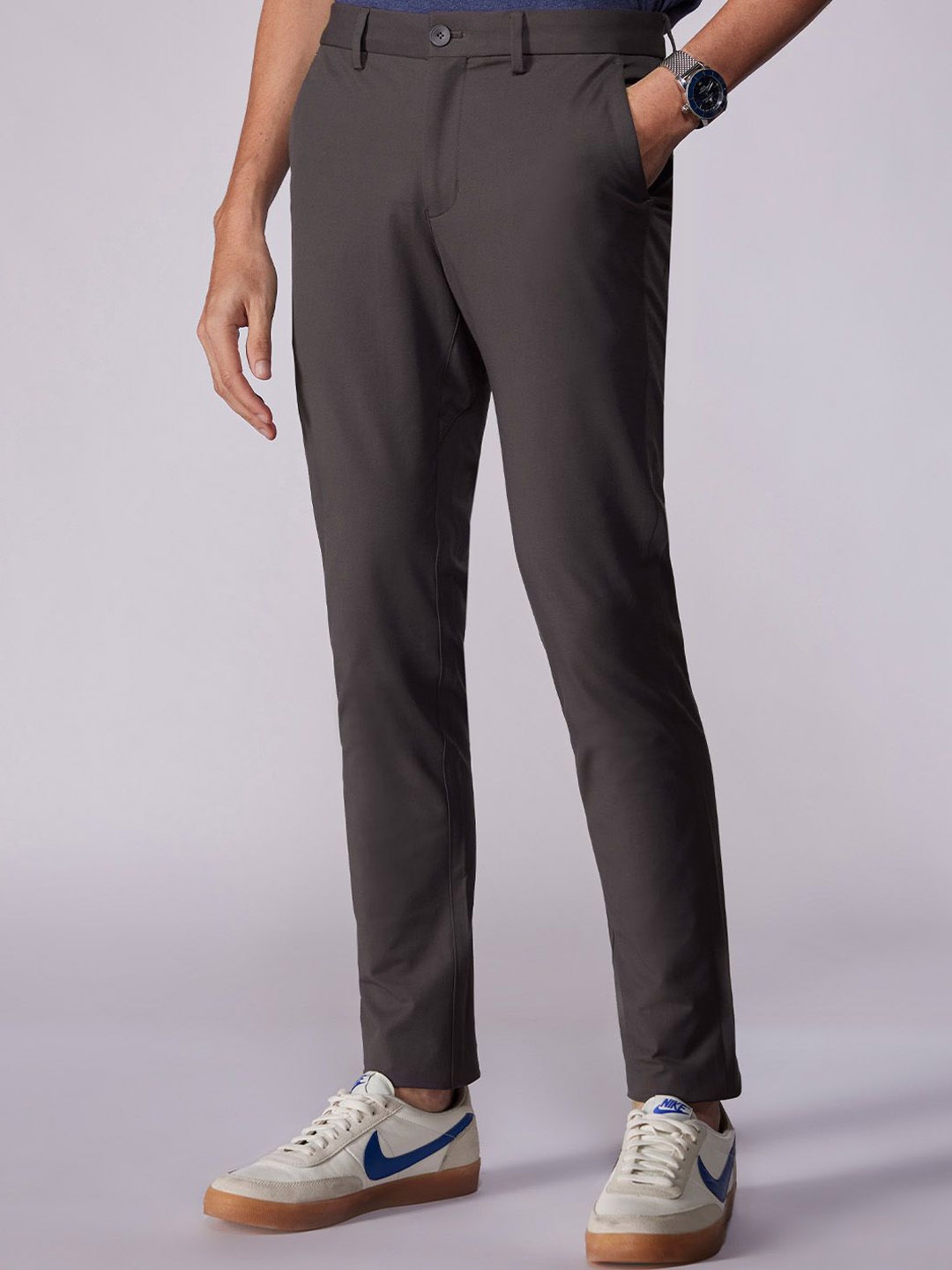 

Bombay Shirt Company Men Tailored 4 Way Stretch Twill Smart Pants, Grey
