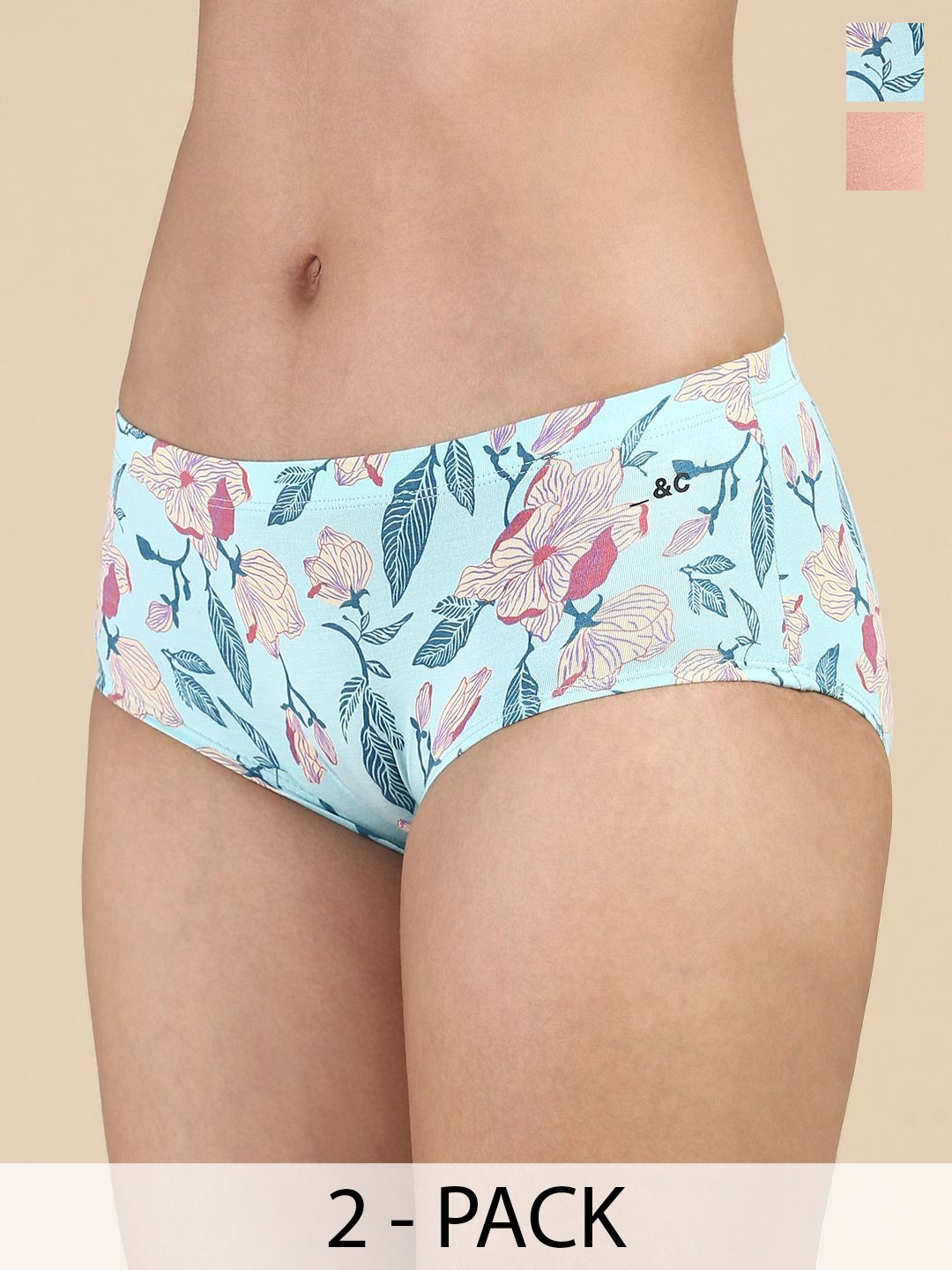 

&CIRCUS Women Pack Of 2 Printed Hypoallergenic Bare Hipster Briefs, Blue