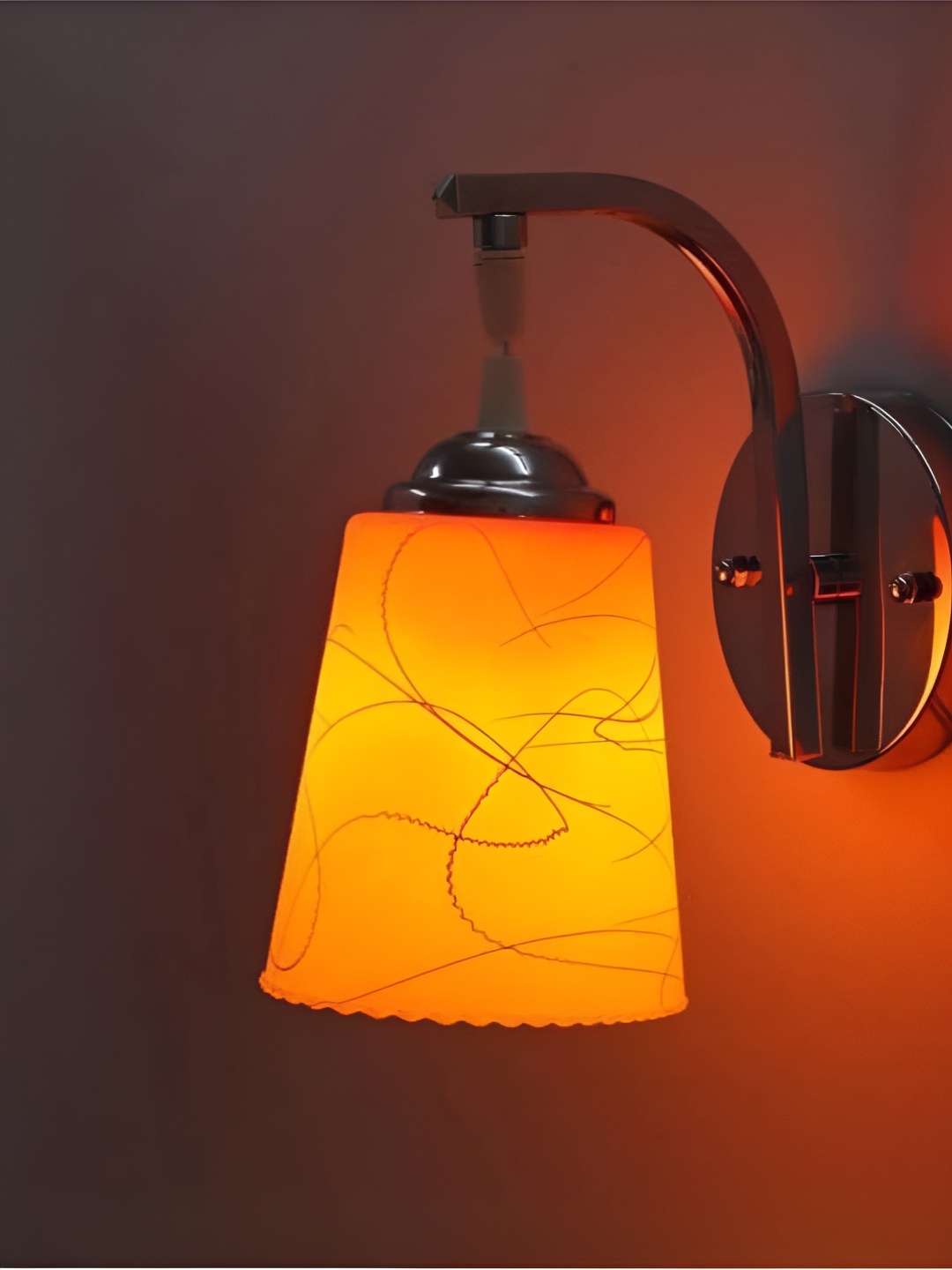 

Afast Orange Colored & Yellow Printed Metal Frustum Shaped Wall Lamp