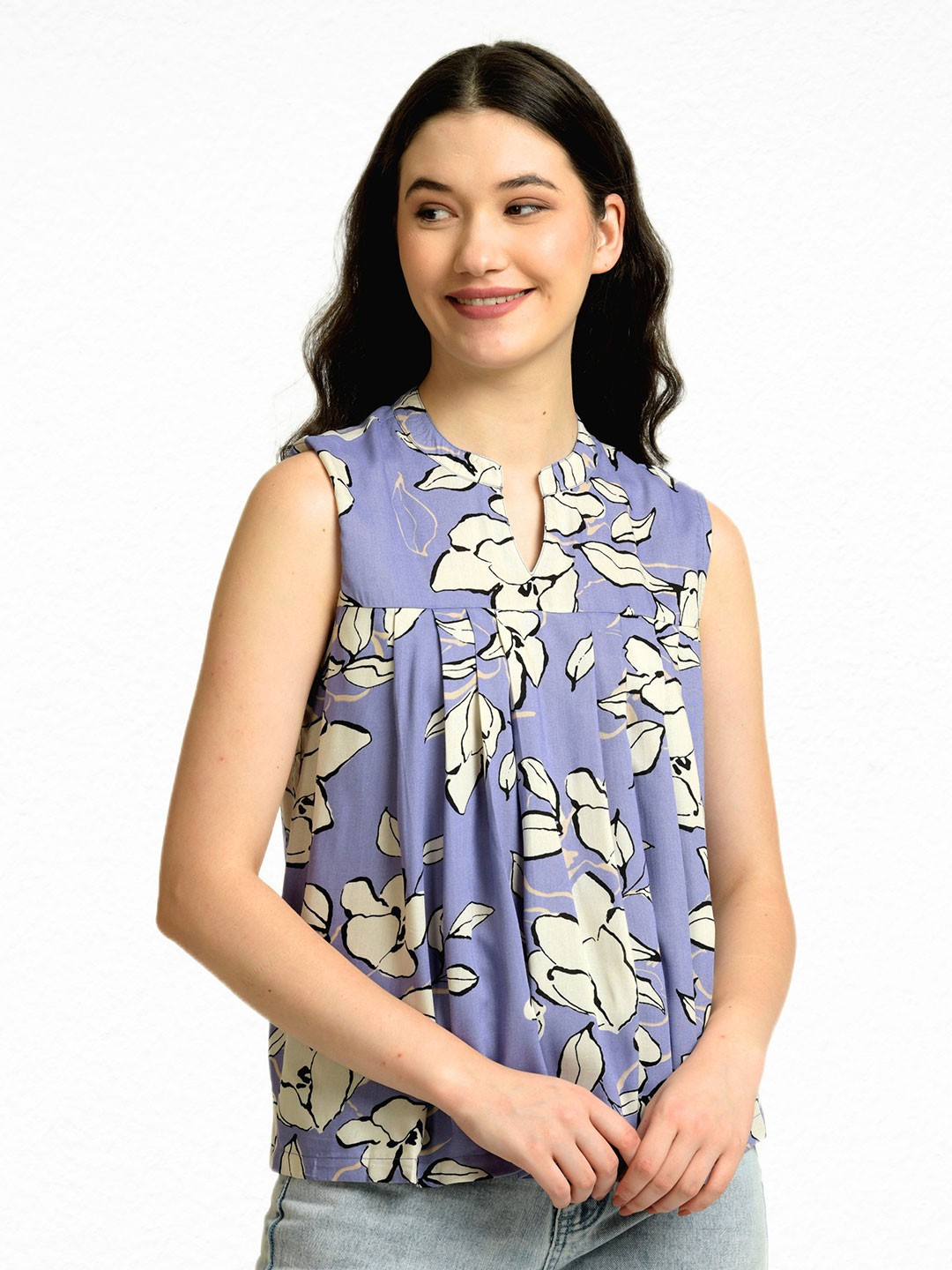

June 9 Clothing Women Floral Printed A-Line Top, Lavender