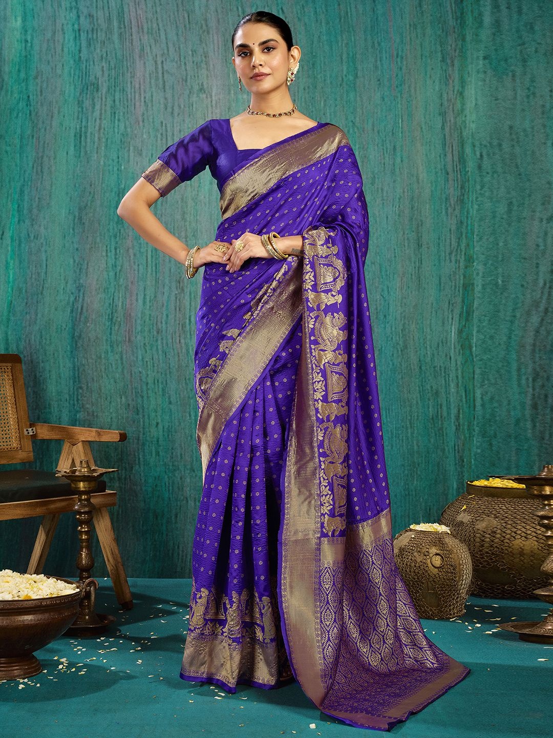 

KALINI Woven Design Zari Banarasi Saree, Blue