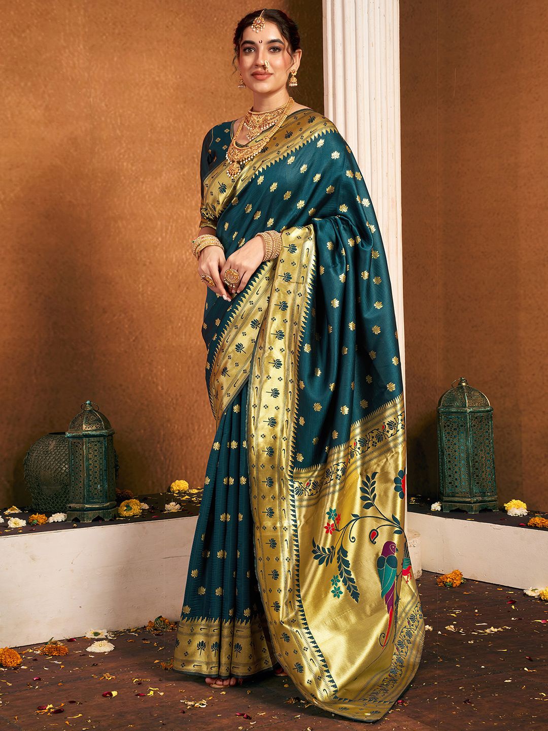 

KALINI Woven Design Zari Paithani Saree, Green