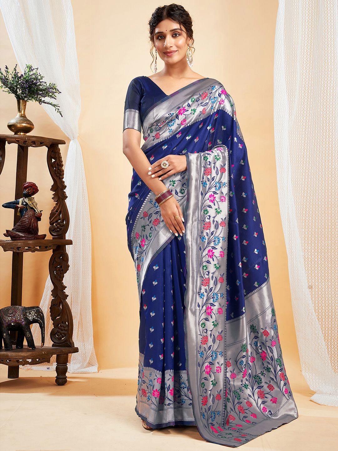 

KALINI Woven Design Paithani Saree, Blue