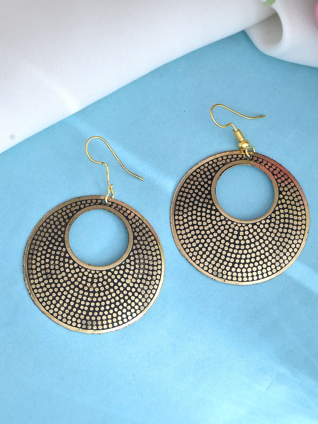 

Silvermerc Designs Rhodium-Plated Circular Intricate Dot Pattern Drop Earrings, Gold