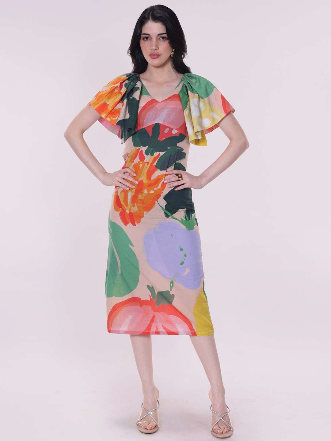 

POPPI Women Veggie Printed A-Line Dress, Cream