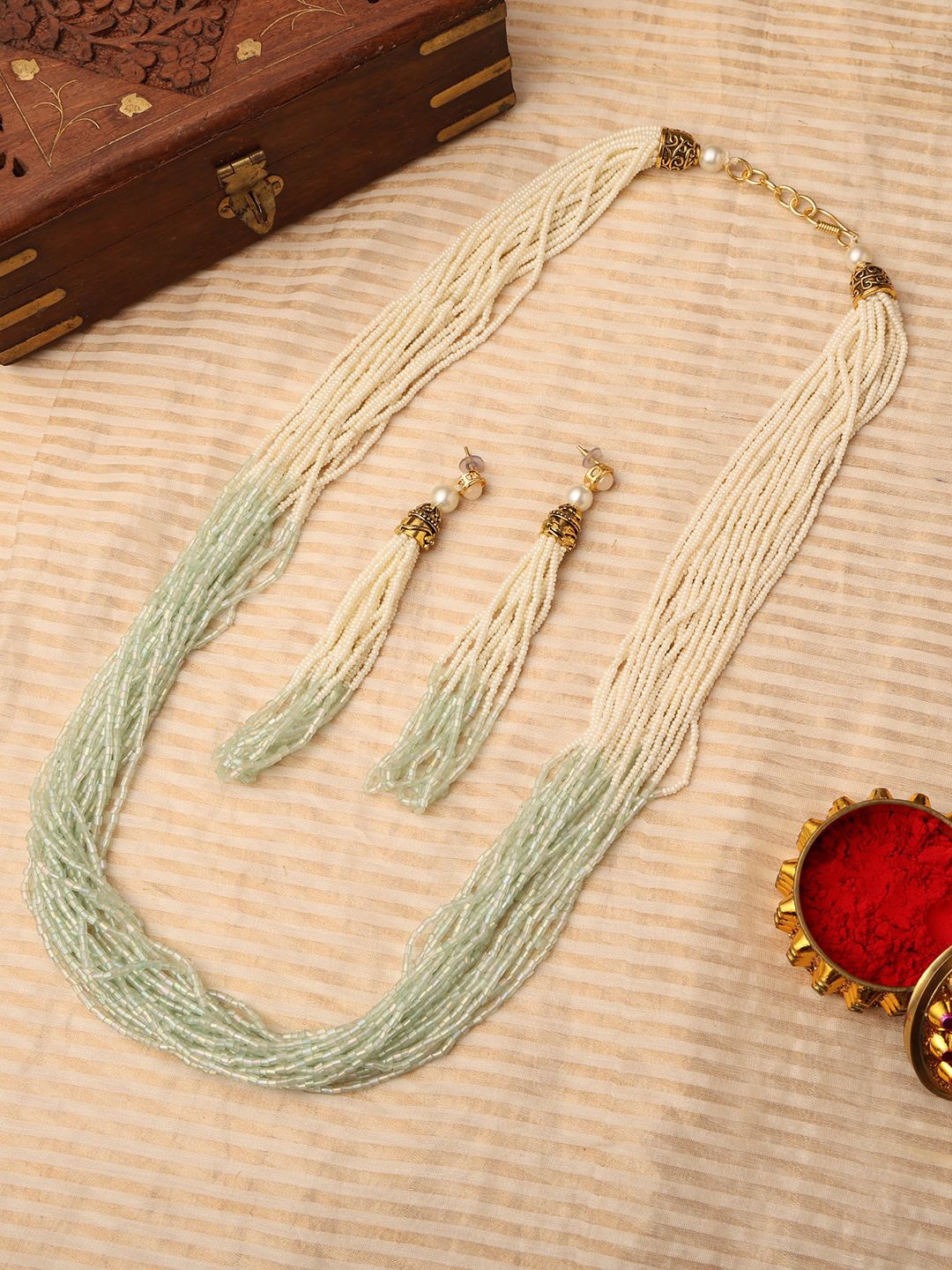 

PATOLA BY VJ Gold-Plated Artificial Beads Beaded-Studded Jewellery Set