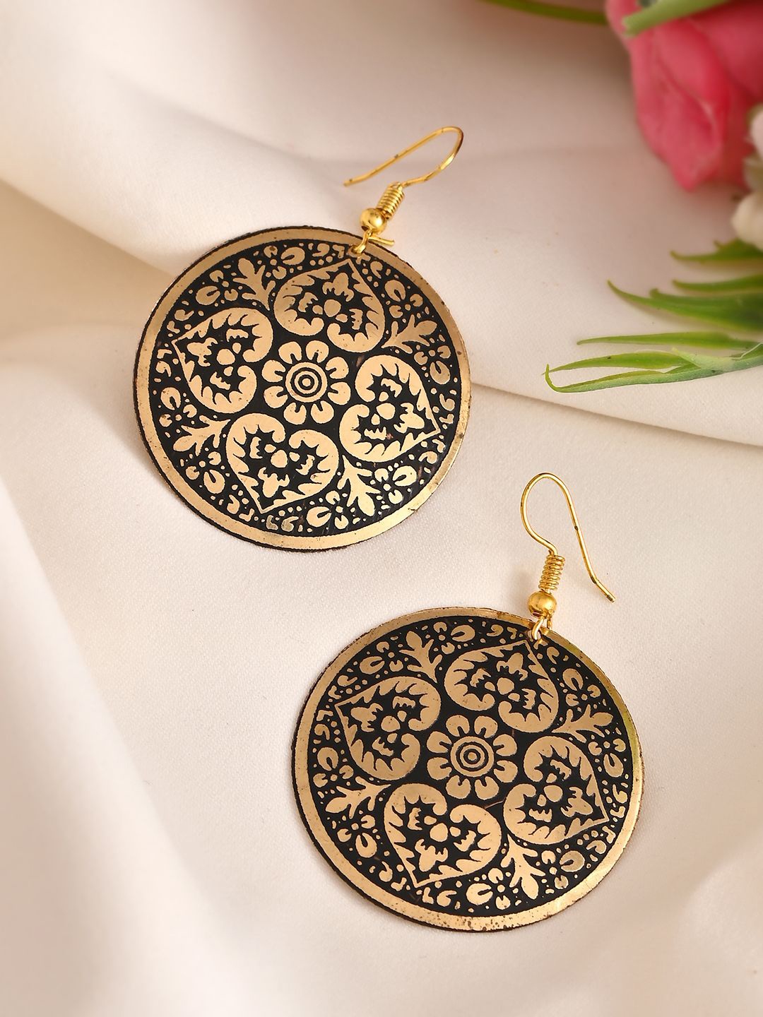 

Silvermerc Designs Floral Pattern Drop Earrings, Gold