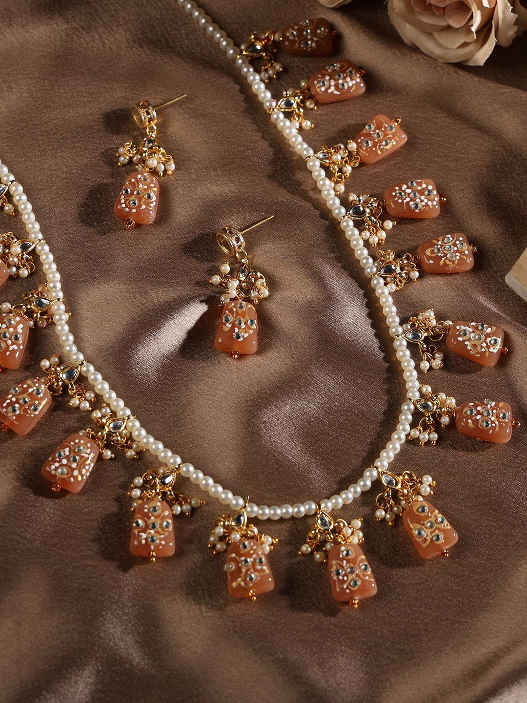 

PATOLA BY VJ Gold-Plated Artificial Stone-Studded & Beaded Jewellery Set