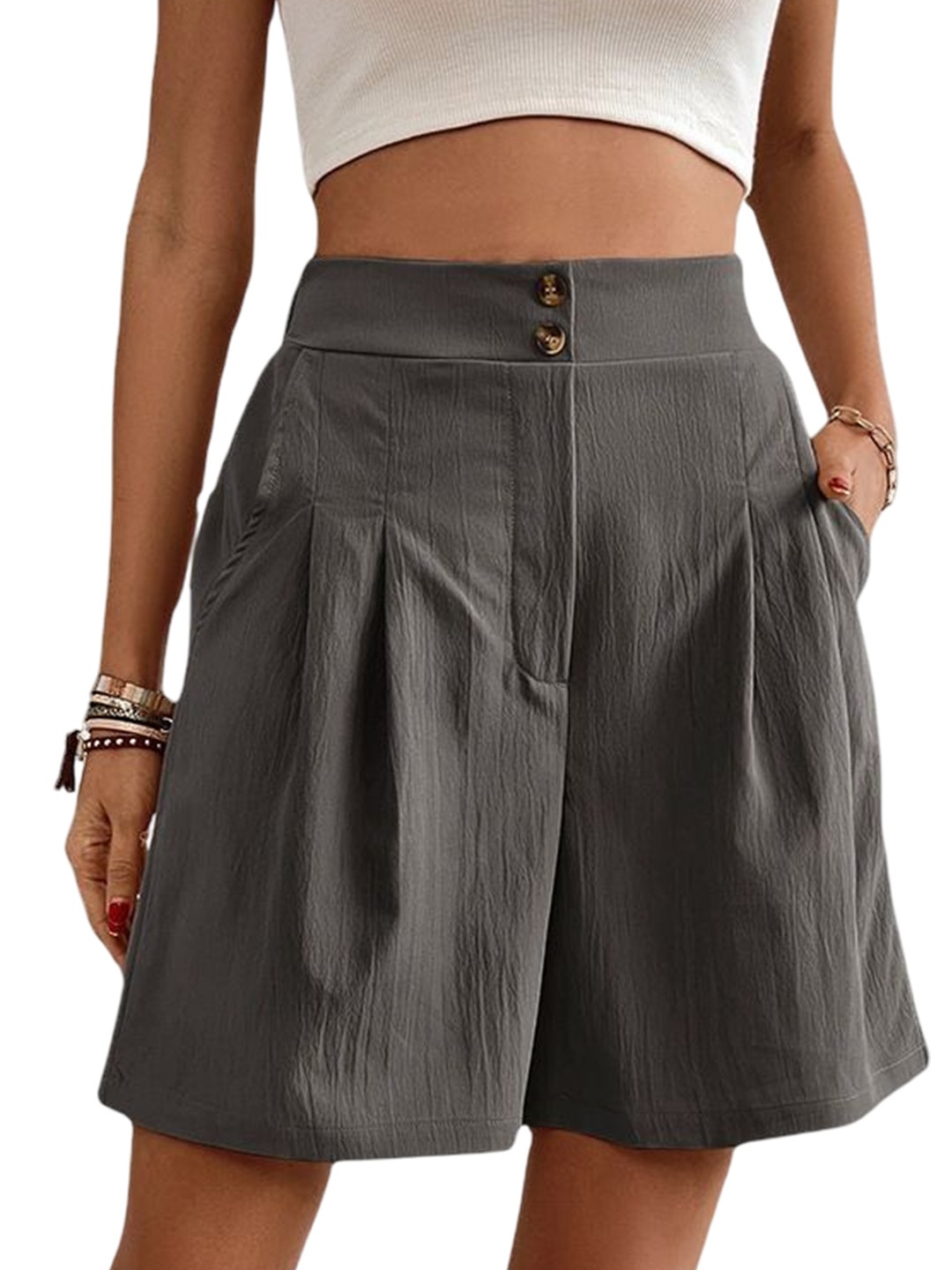 

StyleCast Women Regular Fit Mid-Rise Cotton Shorts, Grey
