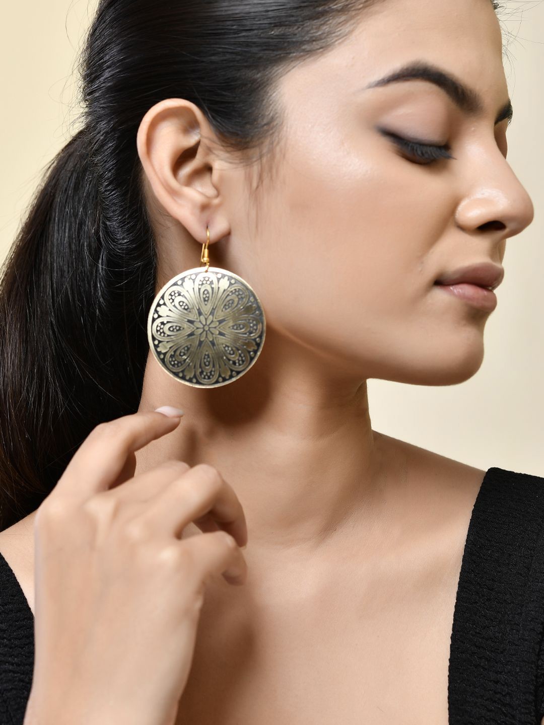 

Silvermerc Designs Rhodium Plated Floral Mandala Drop Earrings, Gold