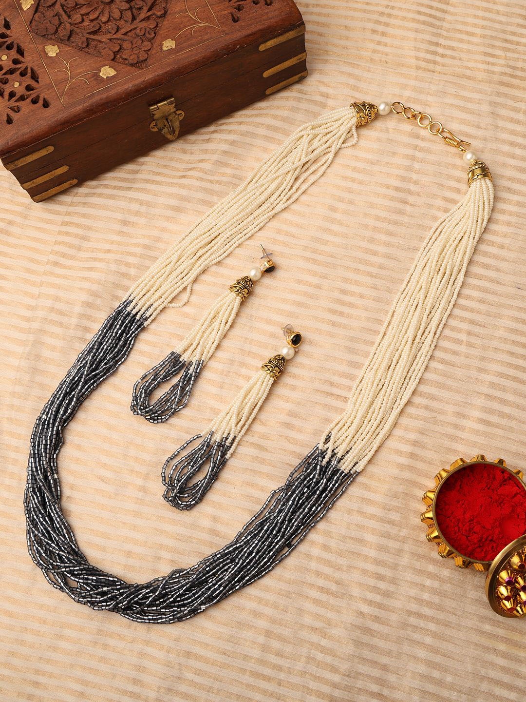 

PATOLA BY VJ Gold-Plated Artificial Beads Beaded-Studded Jewellery Set