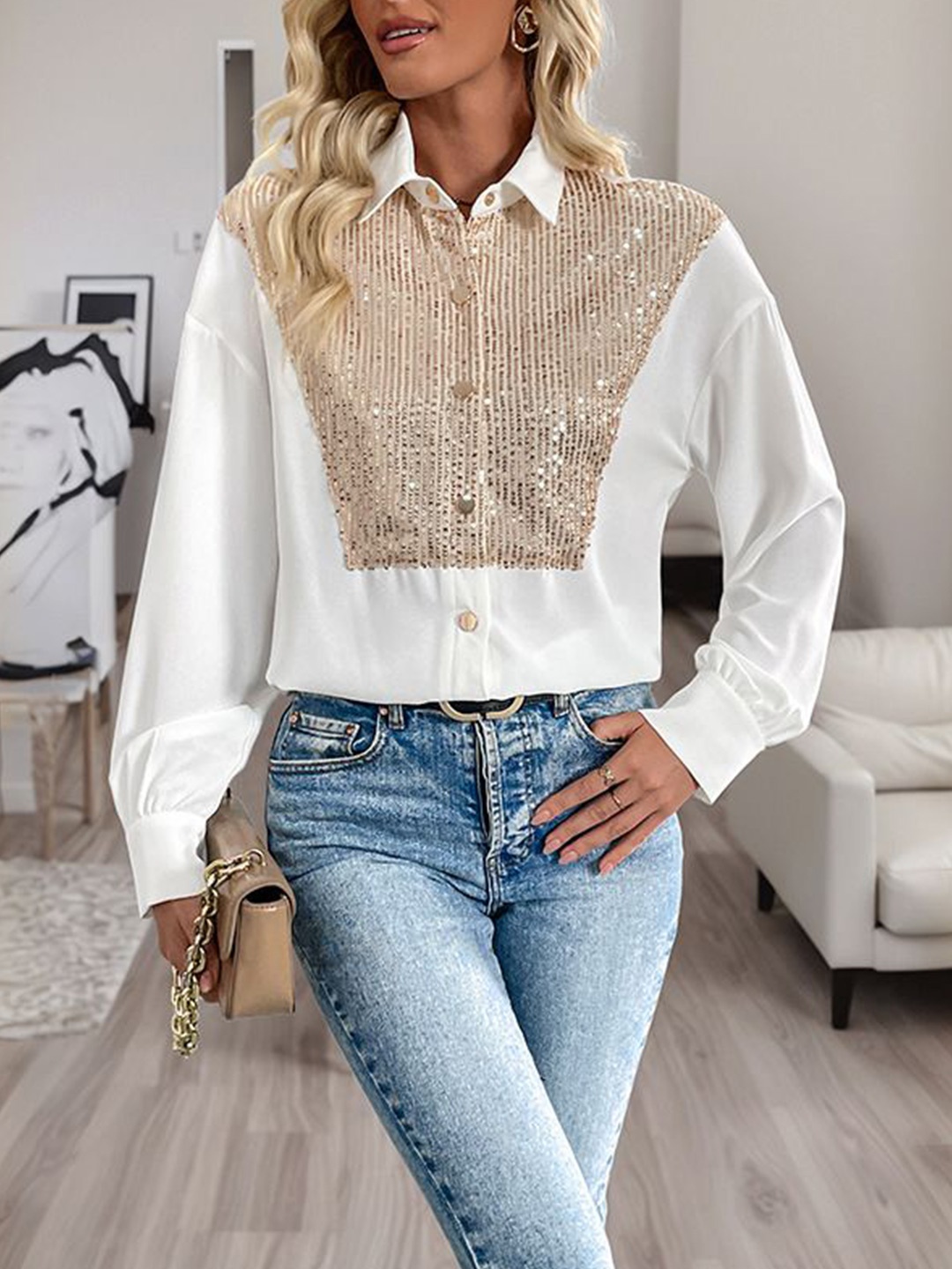 

StyleCast Women Spread Collar Textured Casual Shirt, White