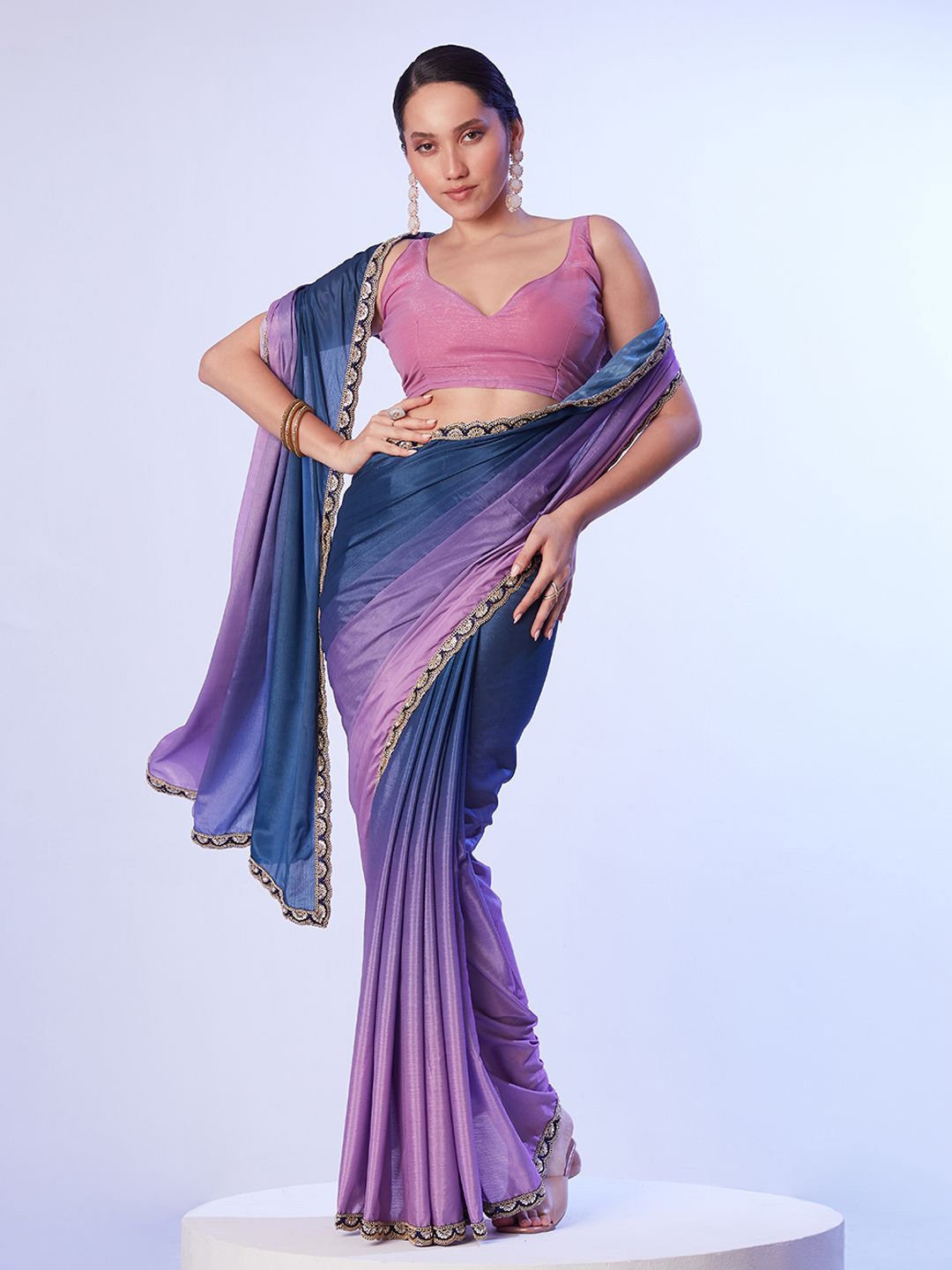 

Kalista Ombre Sequinned Pure Chiffon Saree, Blue