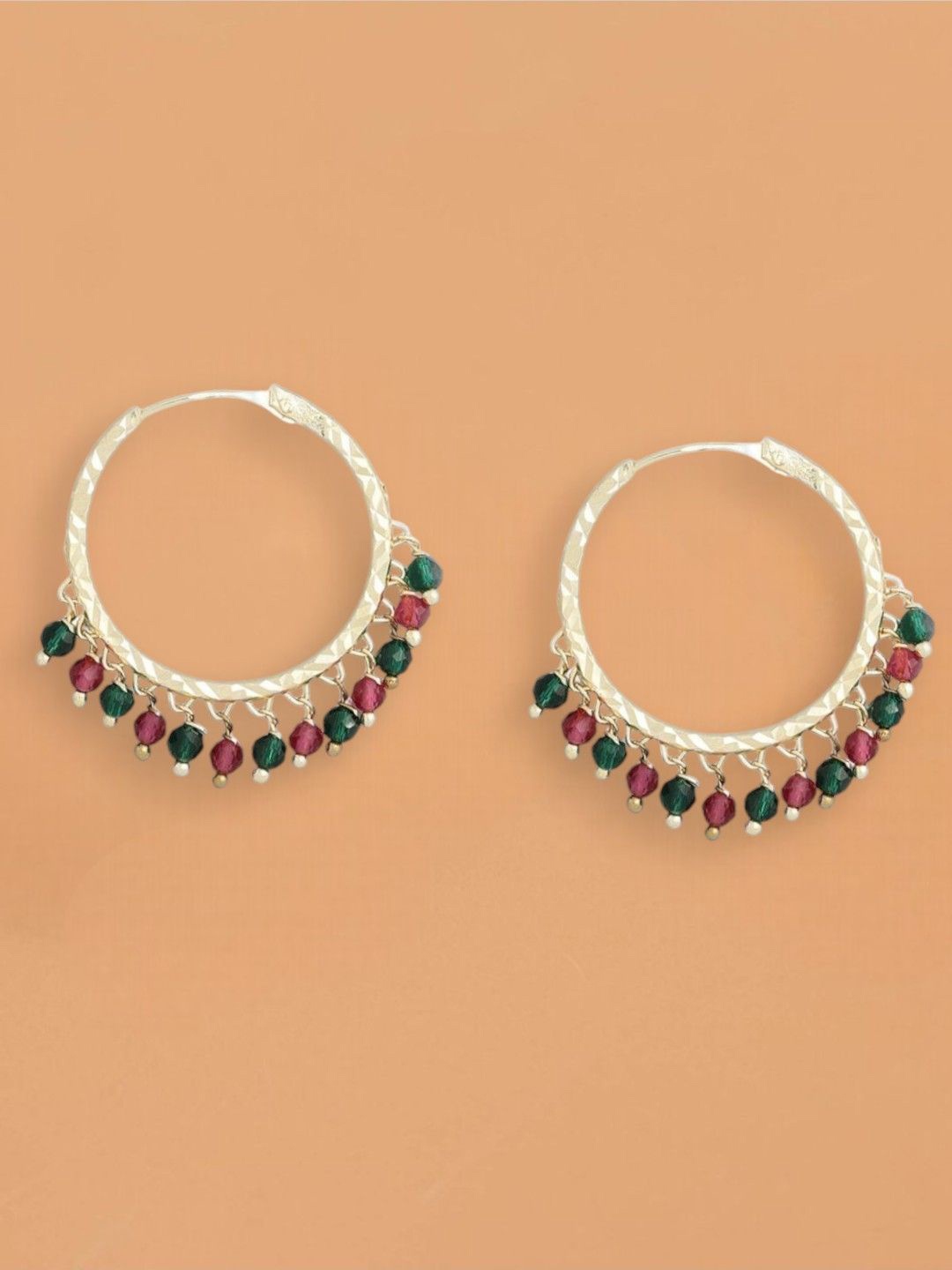 

Anouk Red And Green Gold-Plated Artificial Beads Studded Hoop Shaped Earrings