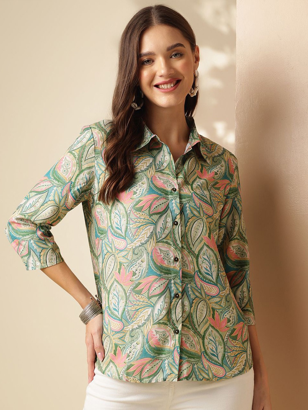 

Anouk Women Floral Opaque Printed Casual Shirt, Green