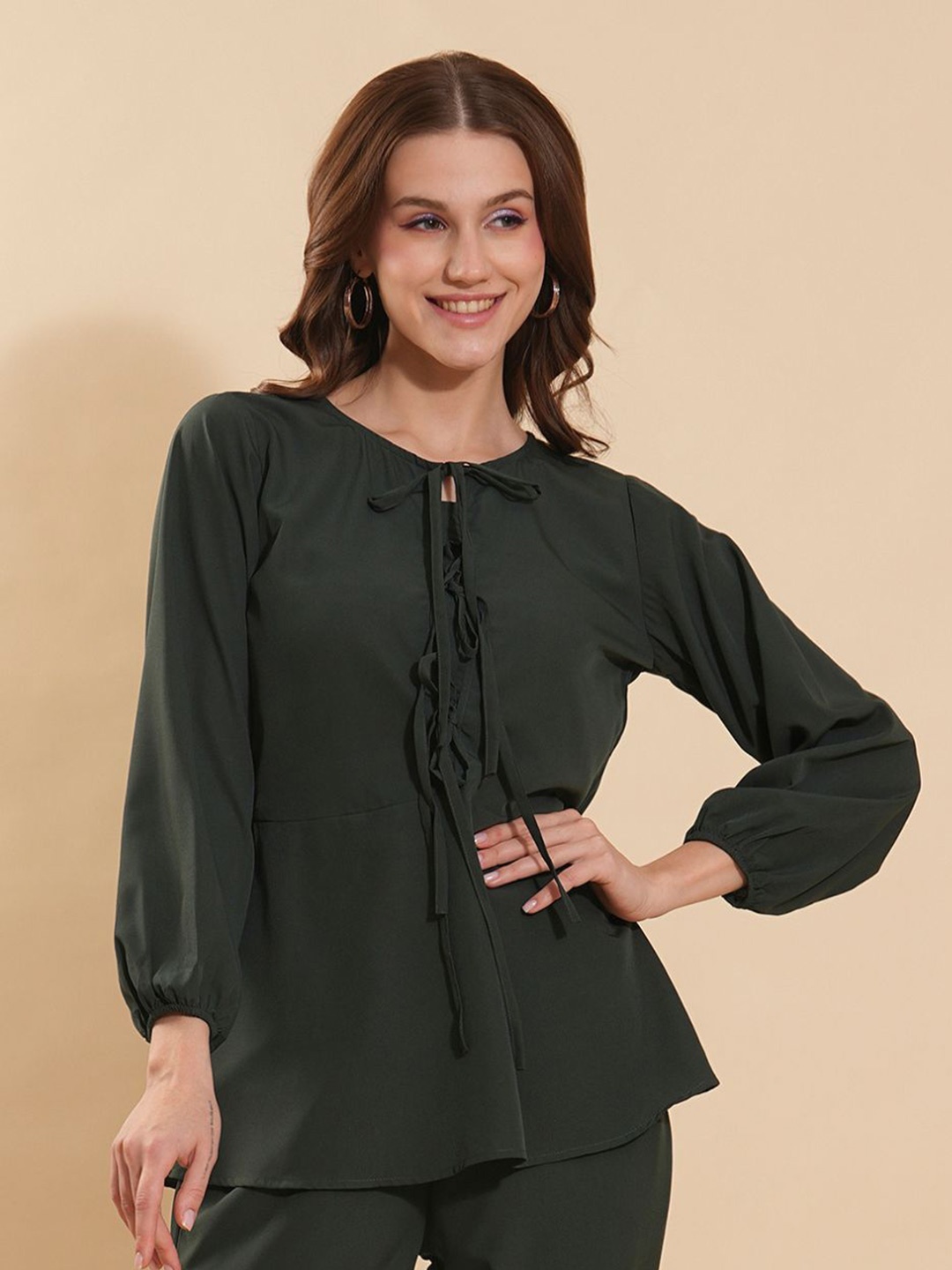 

DressBerry Women Bishop Sleeves Peplum Top, Teal