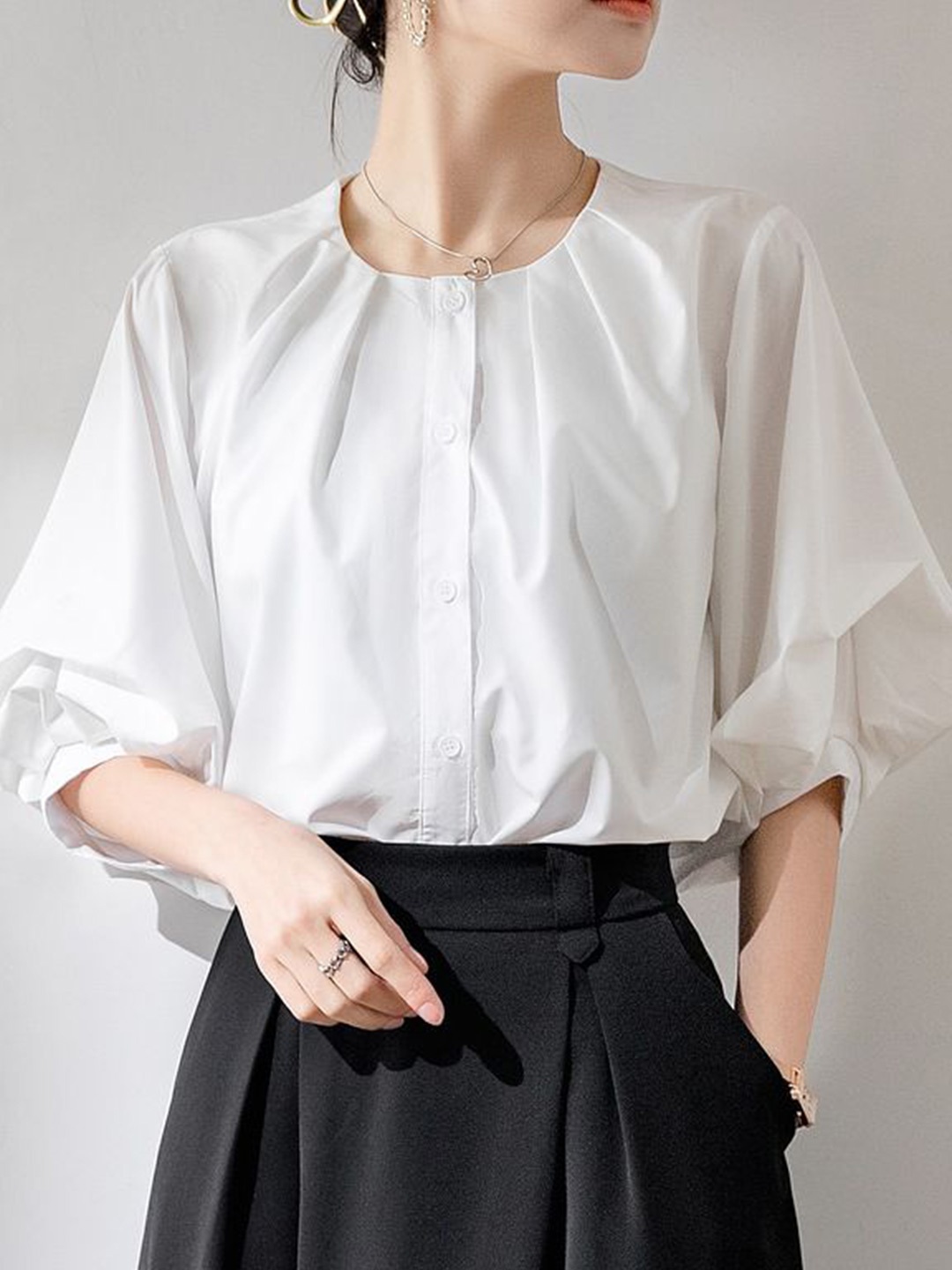 

StyleCast Women Solid Round Neck Top, White