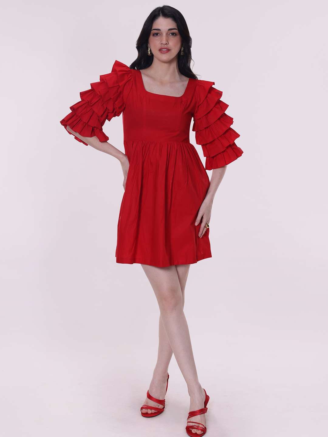 

POPPI Red Mini Ruffled Dress