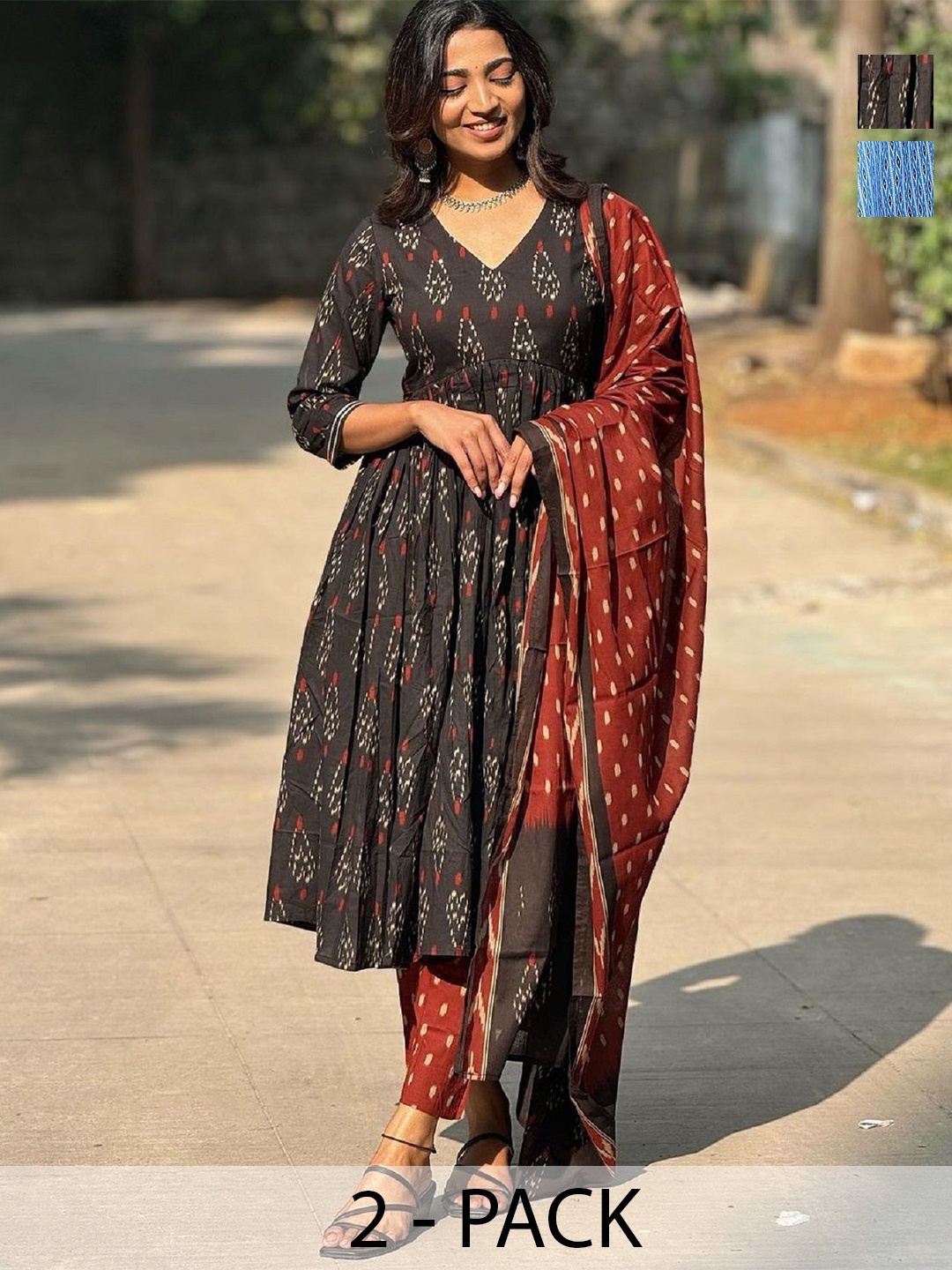 

KALINI Selection Of 2 Ethnic Motifs Printed Staright Kurta With Trousers And Dupatta, Black