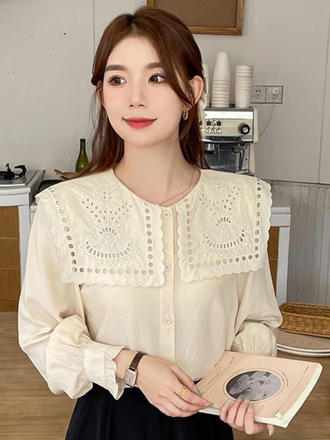 

StyleCast Women Self Design Schiffli Top, Cream