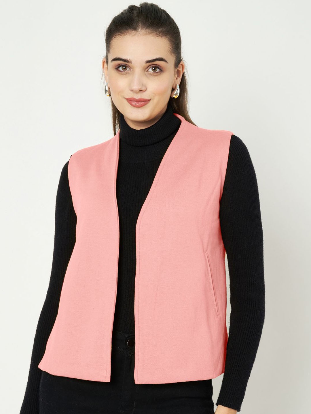 

BRINNS V-Neck Open Front Fleece Coat, Pink