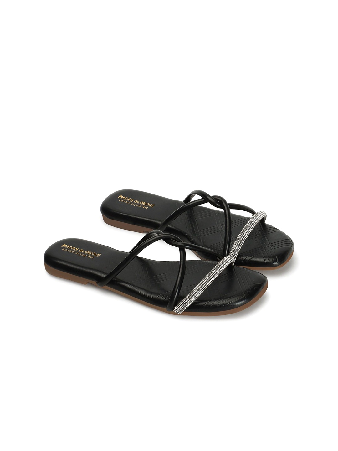 

madam glorious Women Embellished Open Toe Flats, Black