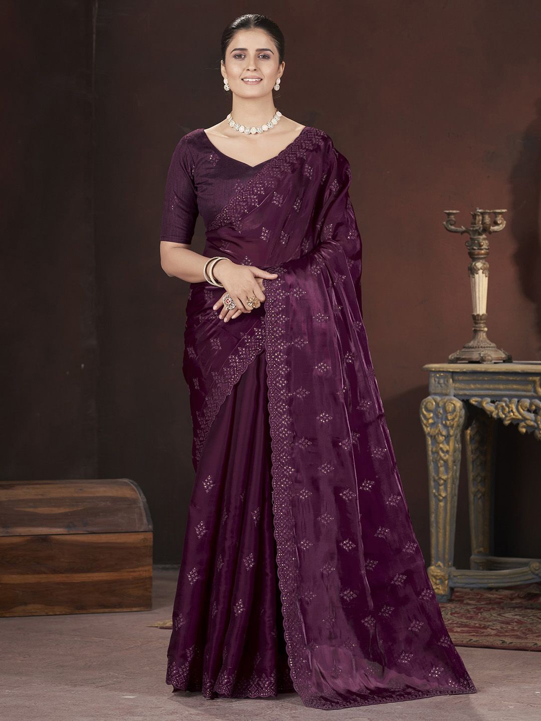 

Anouk Embellished Sequinned Organza Saree, Violet