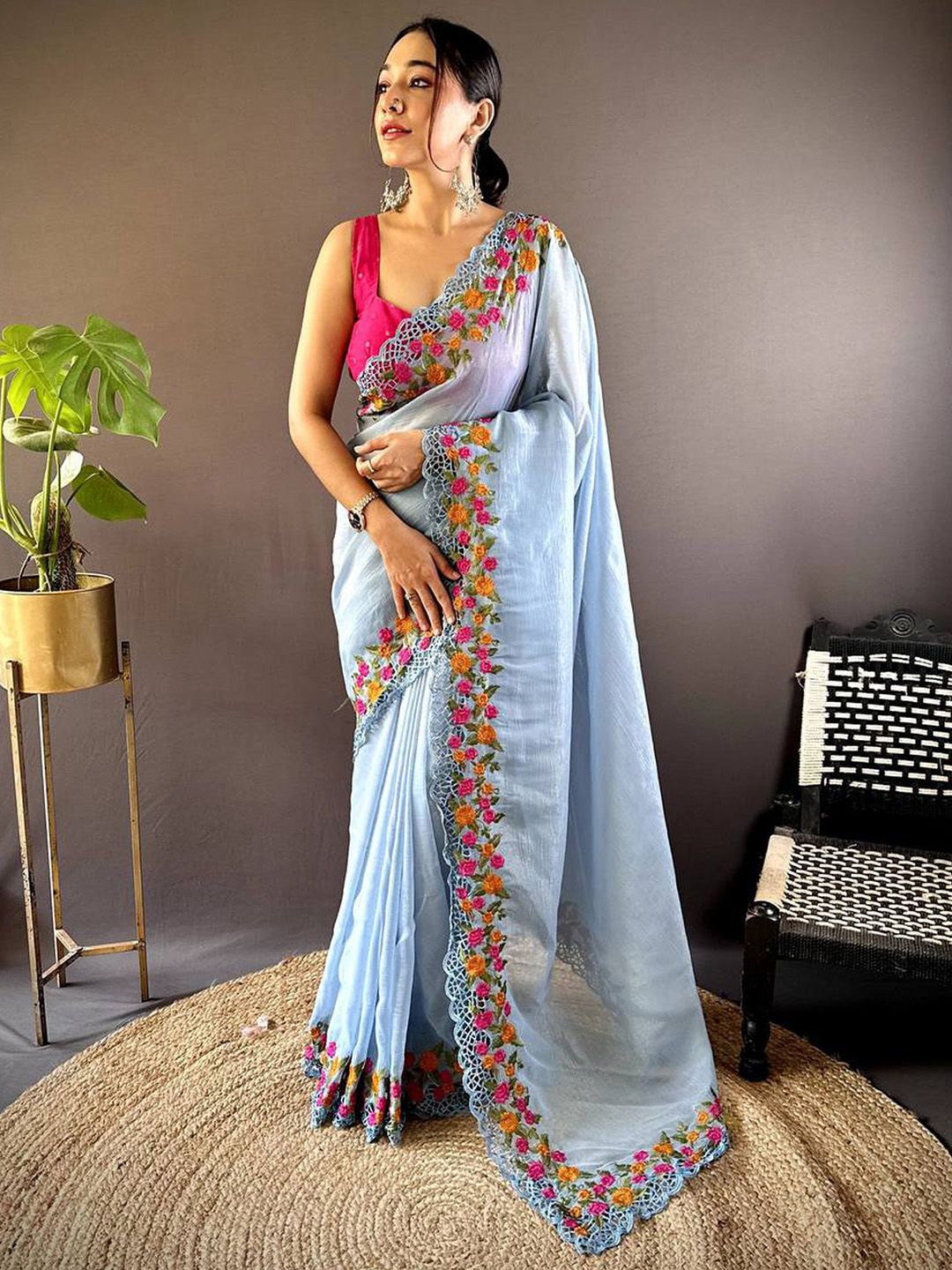 

Anouk Embroidered Tissue Saree, Blue