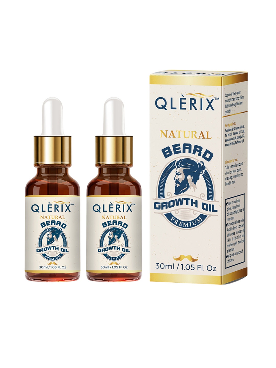 

QLERIX Set Of 2 Natural Beard Growth Oil - 30 ml Each, Transparent