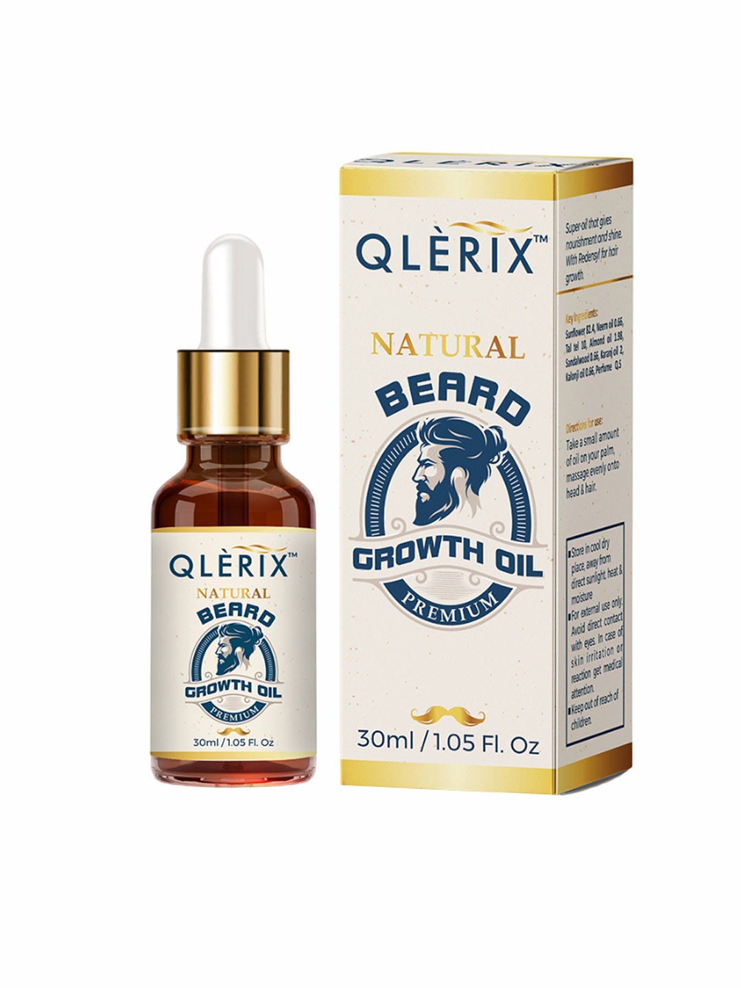 

QLERIX Natural Beard Growth Oil With Almond Oil - 30 ml, Transparent