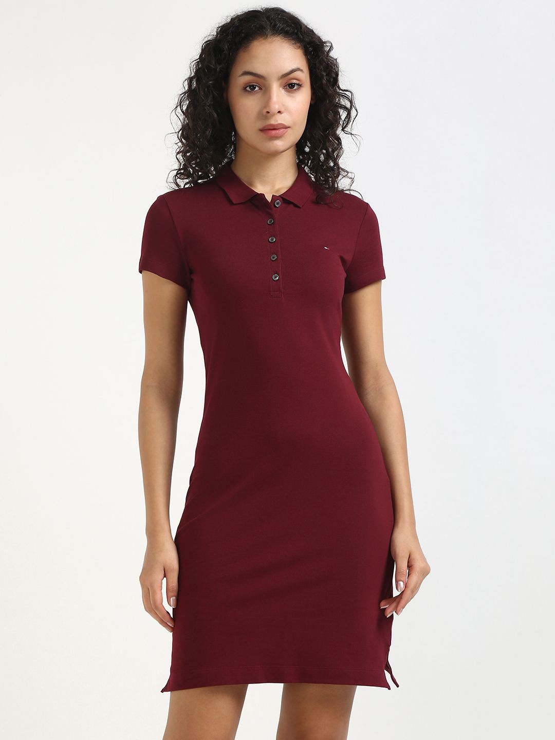 

Tommy Hilfiger Women Shirt Collar Polo T-shirt Dress, Maroon