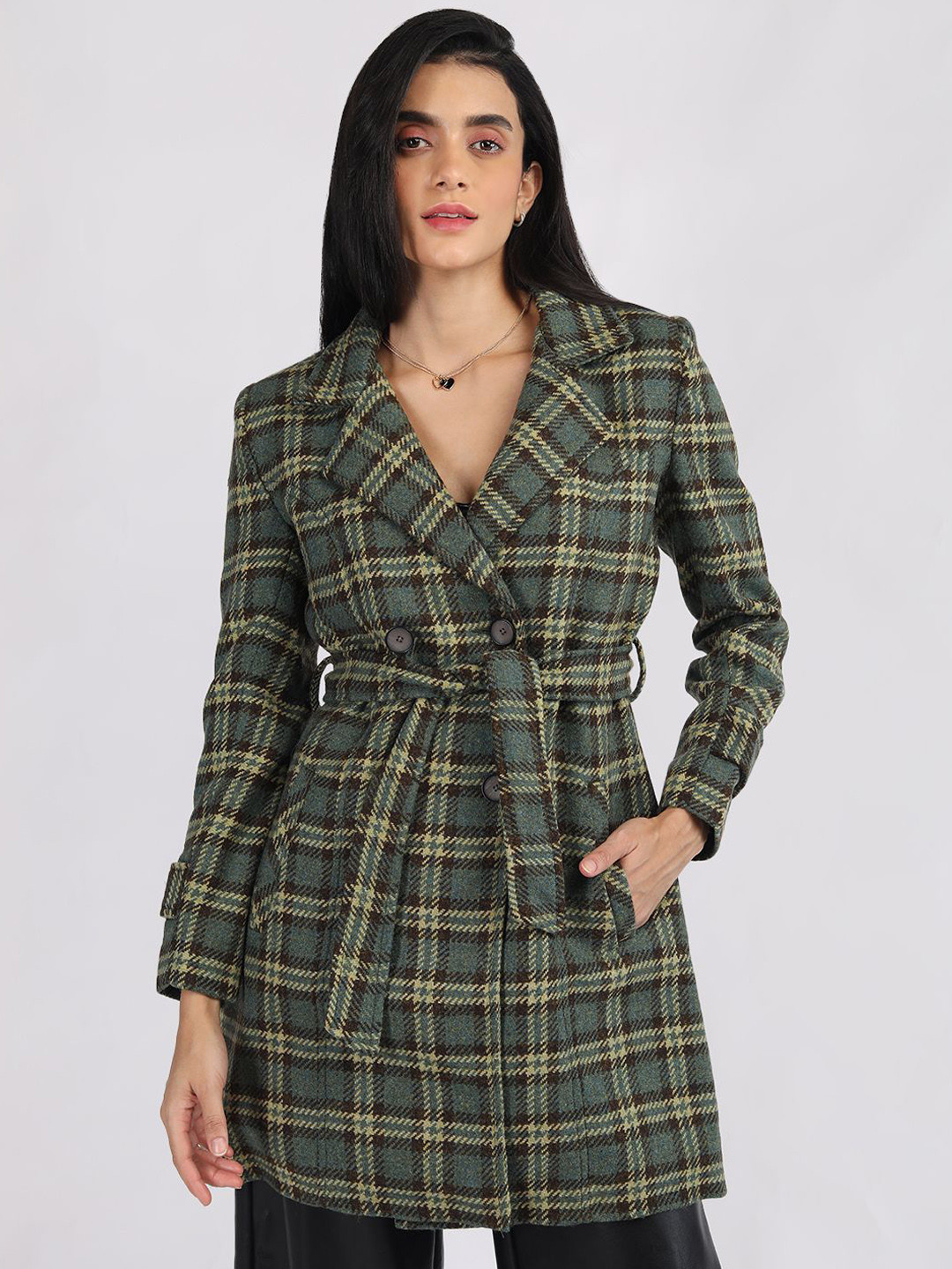

The Roadster Lifestyle Co Women Checked Single-Breasted Parka Coat, Green
