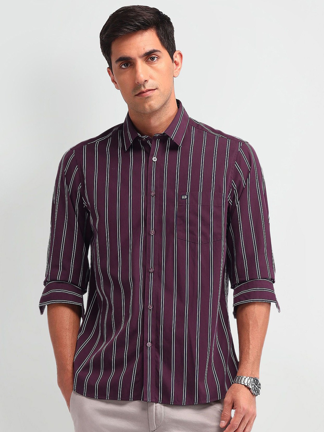 

Arrow Sport Men Striped Spread Collar Pure Cotton Tailored Fit Casual Shirt, Burgundy
