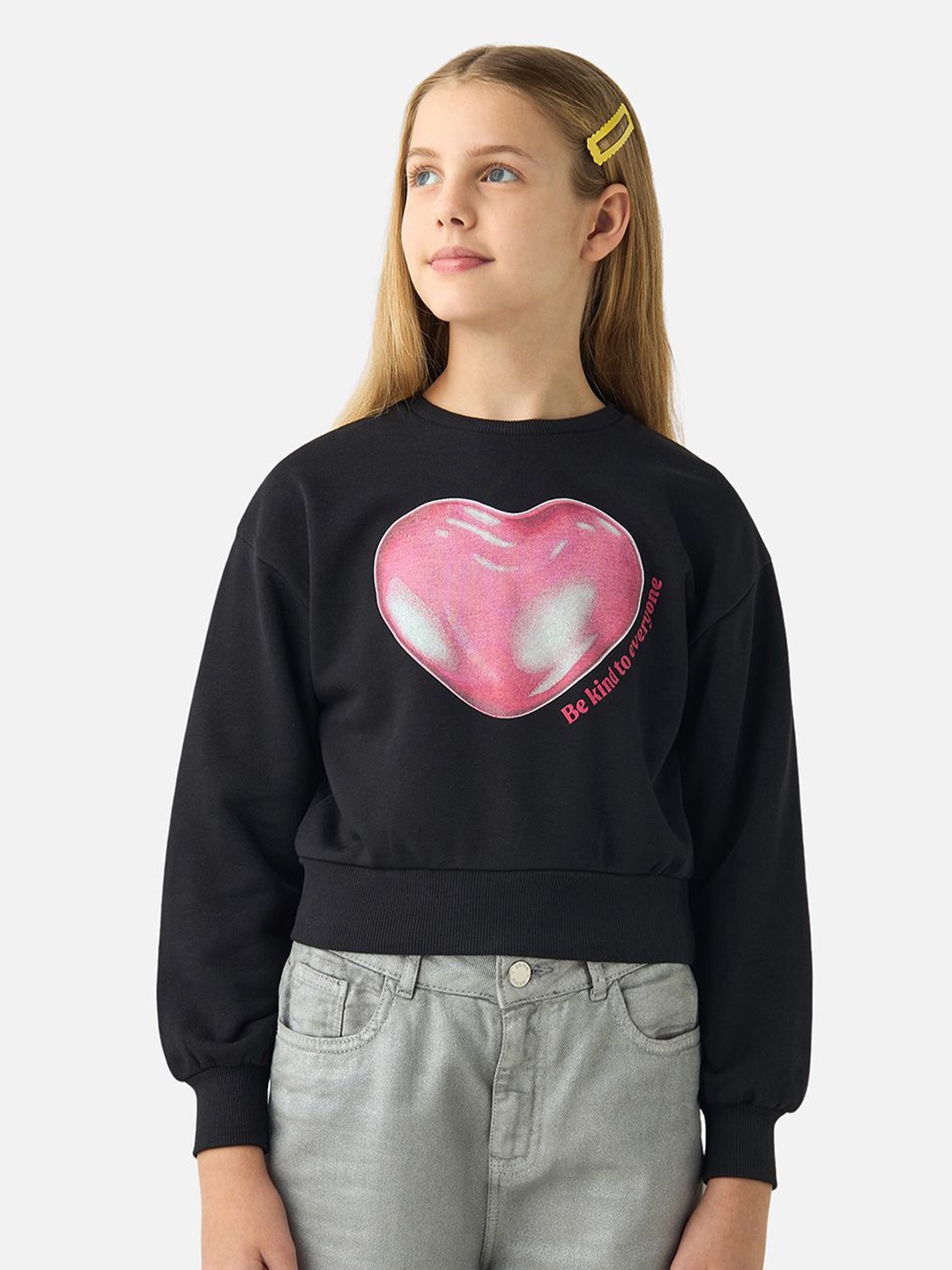 Juniors by Babyshop Girls Printed Cotton Sweatshirt, Black