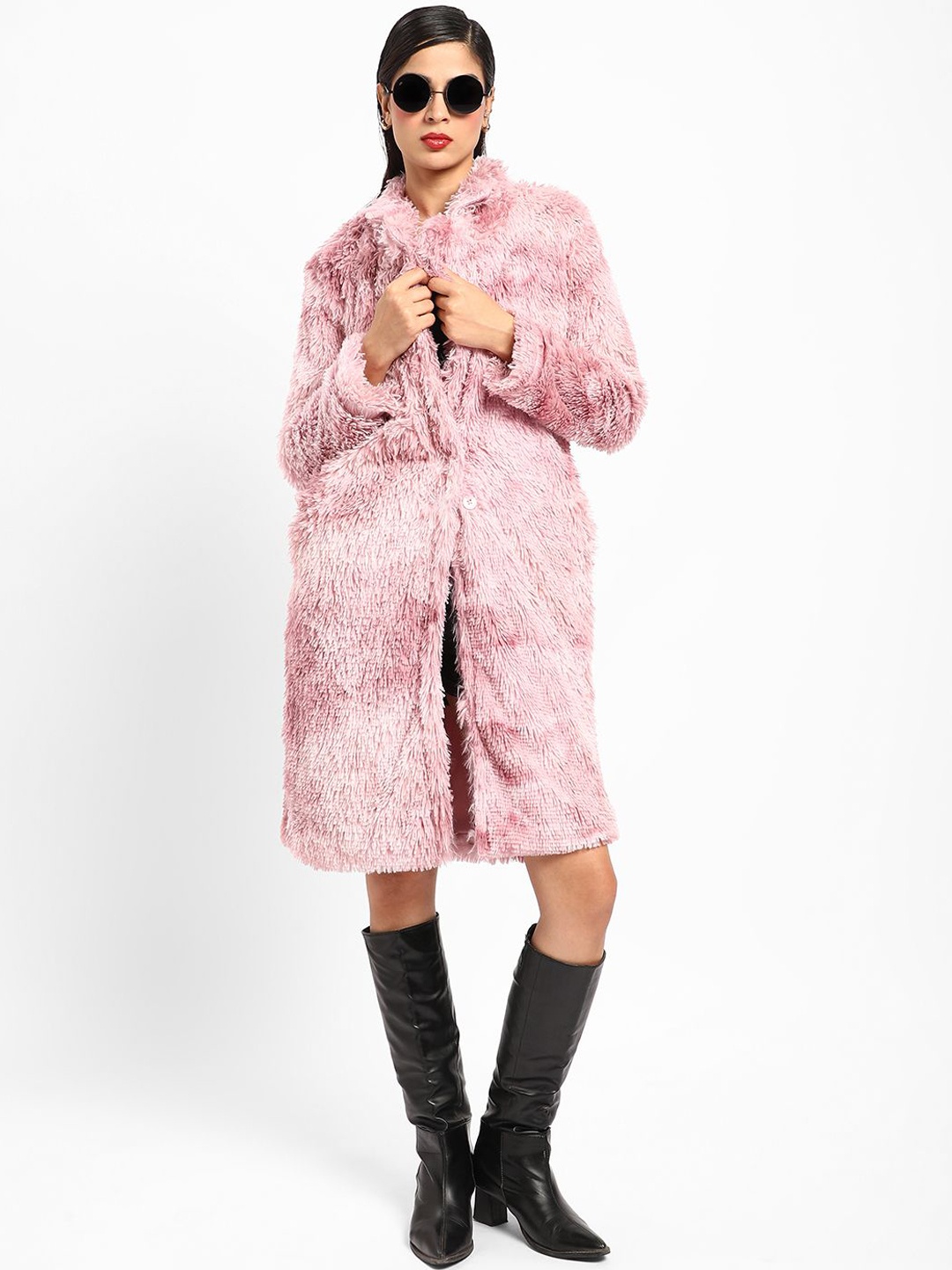 

Campus Sutra Women Notched Lapel Long Overcoat, Pink