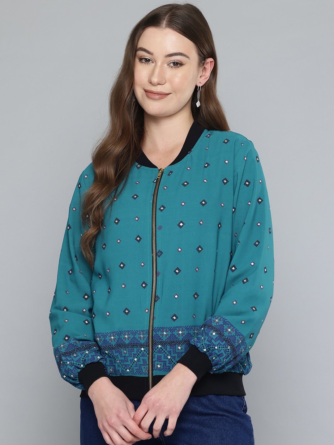 

SCOUP Geometric Bomber Jacket, Green