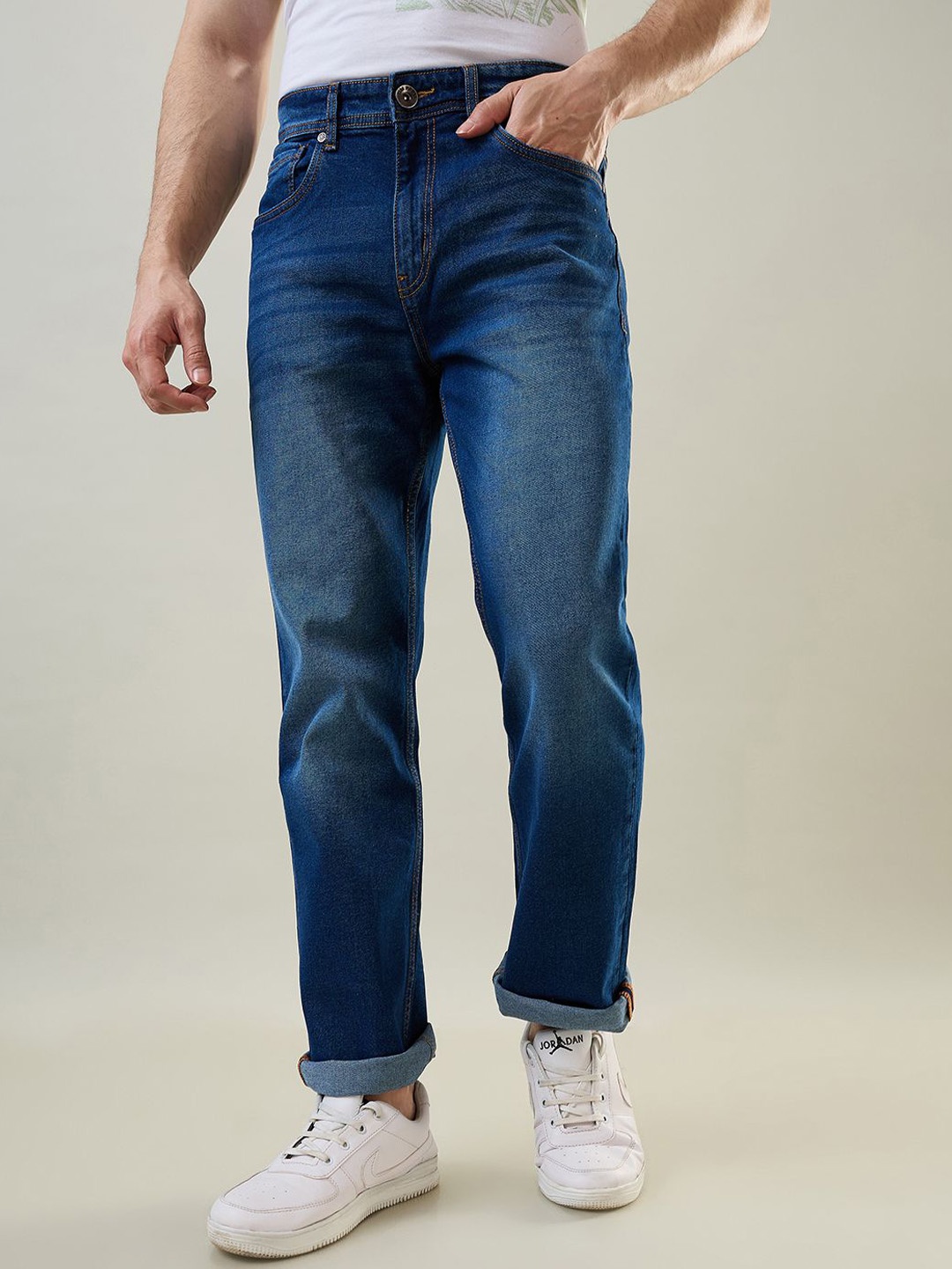 

TIM PARIS Men Straight Fit Light Fade Jeans, Blue