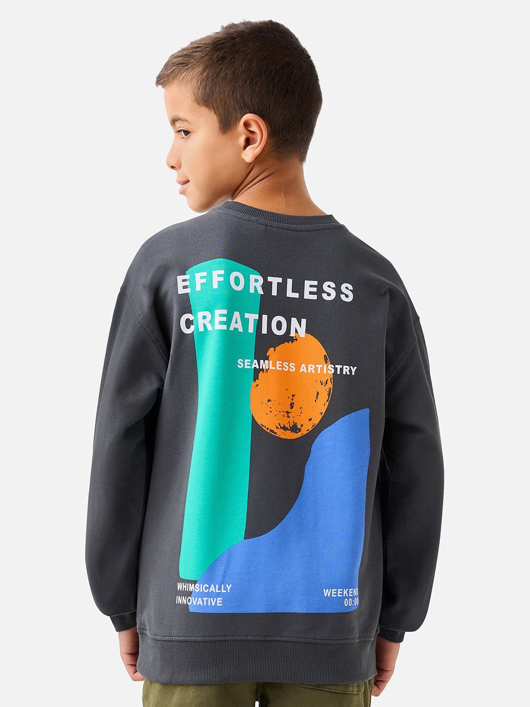 Juniors by Babyshop Boys Printed Cotton Sweatshirt, Grey