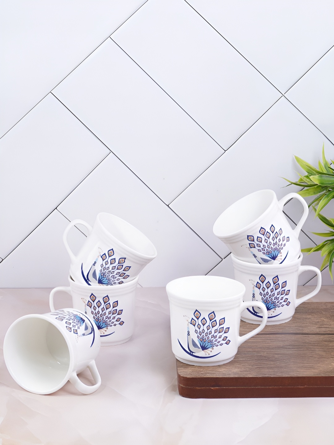 

UPC White & Purple 6 Pieces Floral Printed Ceramic Glossy Cups