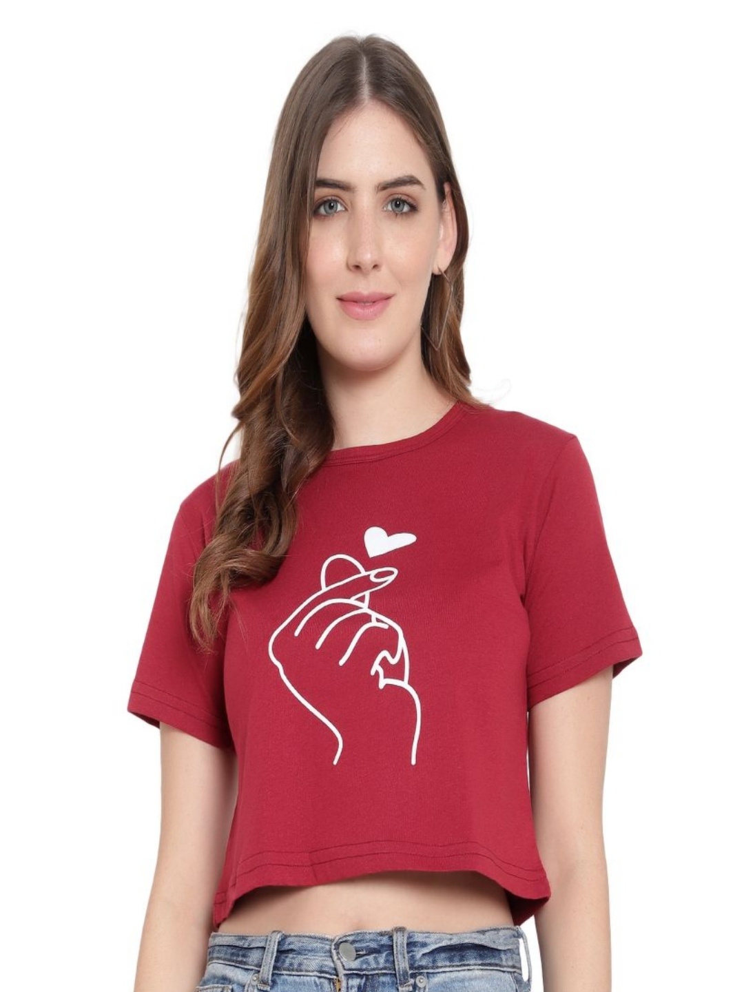 

DEEPMAYRA COLLECTION Women Graphic Printed Hooded Cotton T-shirt, Maroon