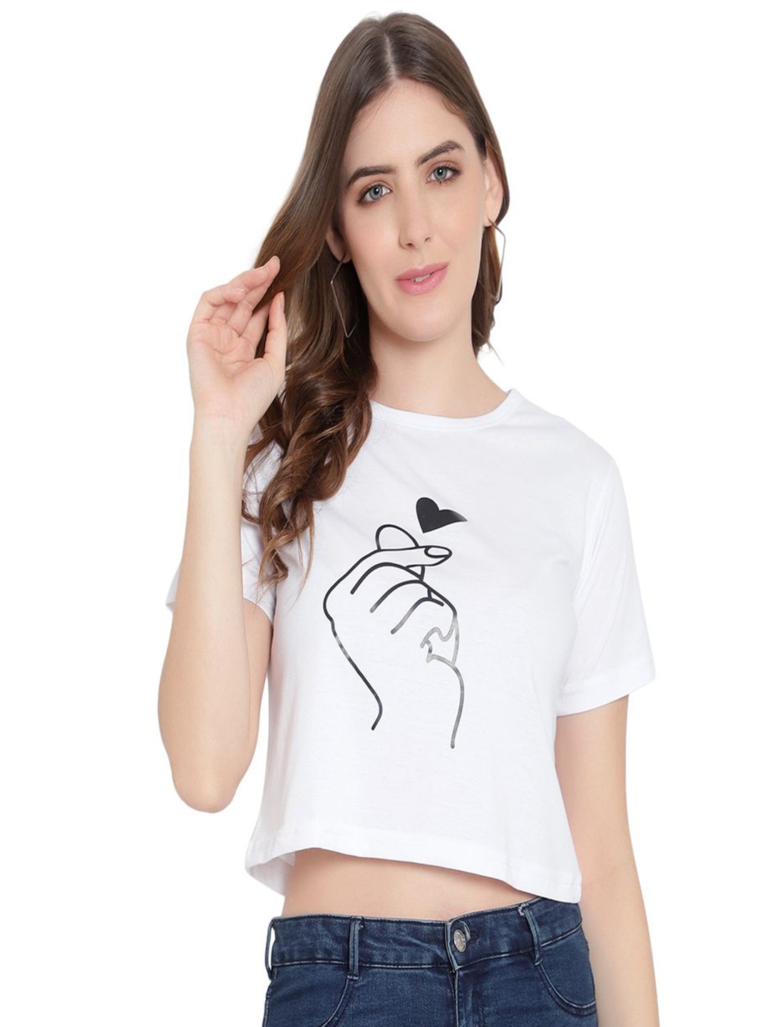 

DEEPMAYRA COLLECTION Women Graphic Printed Round Neck Cotton T-shirt, White