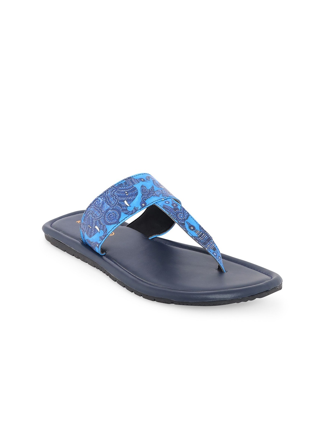 

Kanvas Men Printed T-Strap Flats, Blue