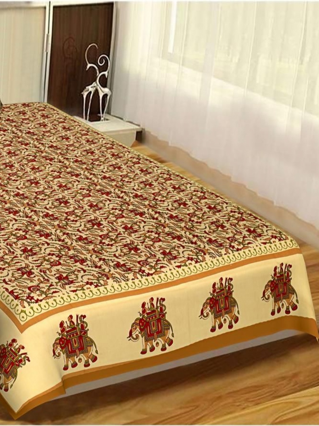 

UNIQCHOICE Brown Floral Cotton 120 TC Single Bedsheet with 1 Pillow Cover-2.25 m x 1.50 m